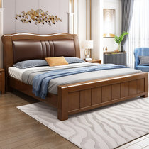吉木多 橡胶木实木床新中式1.8米双人床经济型1.5米大床主卧软靠婚床卧室家具 颜色拍下备注(1.8*2米带软包 床+床垫)