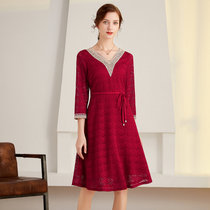 2021春季新款肥mm显瘦时尚裙子大码女装气质V领遮肚子连衣裙53038(红色 5XL)