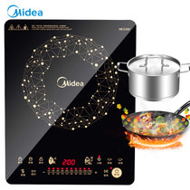 美的（Midea）电磁炉 C21-WT2118 十档匀火 188mm聚能大线圈盘 火锅炉 十档火力（标配欧式汤锅+炒锅）(黑色 热销)