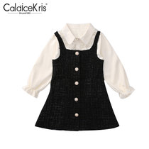 CaldiceKris（中国CK）女童春秋小香风吊带衬衫裙两件套CK-TF3521(110-160 黑)