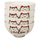 萌可创意陶瓷餐具日式手绘招&财猫可爱吃饭碗圆碗4.5英寸4只碗具套装家用