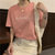 2021夏季韩版新款字母刺绣女宽松百搭女装上衣短袖T恤(粉色 L)第2张高清大图
