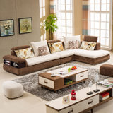 俏夫人沙发布艺沙发客厅转角家具沙发套装199B#(咖啡色 1+3+左贵)