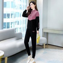 时尚休闲运动套装女2021年秋季韩版宽松洋气拼接卫衣两件套潮(2140*粉色)