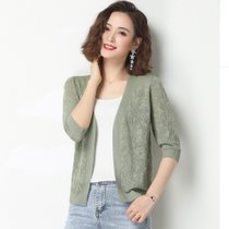 金兔秋季薄款开衫外套宽松休闲针织衫女上衣新款毛衣外套s码绿 宽松
