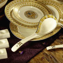方形骨瓷餐具北欧高档奢华送礼套碗盘组合欧式陶瓷器碗碟套装家用(H大勺 默认版本)