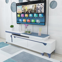 SKYMI钢化玻璃带抽茶几可伸缩电视柜客厅储物柜组合(蓝白色 钢化玻璃电视柜)