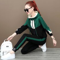 卫衣2021年春装女运动套装春秋装女士春季外套上衣女装潮衣服(122墨绿色)