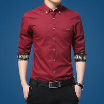 2017春夏季新款韩版时尚休闲修身薄款长袖衬衫男士印花绣花衬衫1730(红色1730 4XL)