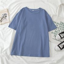 SUNTEK短袖t恤女2022新款早春夏设计感小众宽松甜辣妹小衫欧货上衣ins潮(XL 纯色-牛仔蓝)