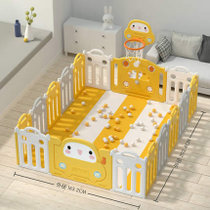 儿童室内多功能可折叠围栏宝宝安全爬行栅栏婴儿游戏防护栏玩具(汽车可折叠围栏14+1+1+篮球框 默认版本)