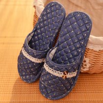 SUNTEK拖拖门布底拖鞋无声居家室内棉布艺男女夏四季情侣木地板静音软底(40-41 藏青色)