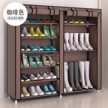 家时光 鞋柜简易铁艺多层组装双排牛津布收纳防尘经济型鞋架组合多格(9格咖啡色)