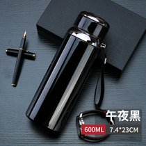 316不锈钢大容量保温杯800男女学生户外保温瓶户外1000水杯子便携(黑色600毫升送杯刷+杯套)