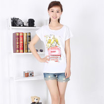 娇维安 夏季韩版女装体恤衫 香水瓶图案圆领短袖t恤女(白色 均码)
