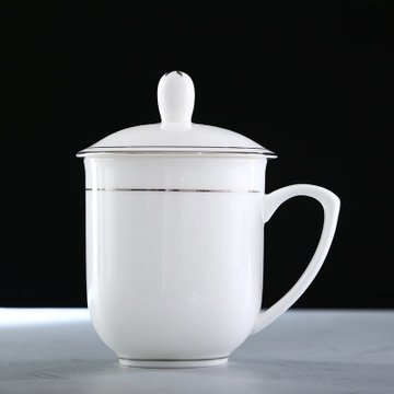 金色骨瓷水杯办公会议金边杯子定制logo中南海办公杯银色单杯400ml