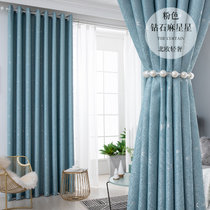 送罗马杆窗帘杆窗帘一整套全遮光成品客厅北欧卧室免打孔带杆全套(钻石麻星星-蓝)