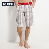 MXN麦根2013夏装新品男士户外简约格子宽松短裤112211006(米白色 32)