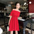 女夏高腰显瘦吊带露肩一字肩红色连衣裙2018新款小个子红裙子(红色(如图) XL)