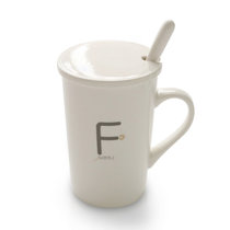 陶瓷杯子水杯学生简约茶杯咖啡杯马克杯杯子情侣韩版家用创意水杯大容量对杯牛奶马克杯(F姓--带盖勺)