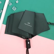 韩版创意个性报纸伞复古黑胶防晒晴雨伞便携三折伞遮阳伞防紫外线(自动UV款-墨绿 默认)