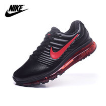 耐克男鞋跑鞋NIKE MAX2017全掌气垫皮面秋冬款男子运动跑步鞋849559(黑红皮面 44)