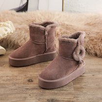 SUNTEK厚底雪地靴女鞋短靴子2021年新款冬季洋气加绒加厚保暖内增高棉鞋(39 6615-紫砂-内增高9cm)
