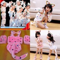 波斯猫演出服儿童幼儿园小猫咪表演服六一小白猫舞蹈服装动物服装(粉红色)(90cm)
