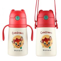 超市-水壶/水杯杯具熊手柄背带两用儿童吸管保温学饮杯320ml(圣诞幸运鹿)