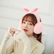 韩版可爱折叠护耳罩耳套保暖女挂耳包耳捂耳暖冬季儿童猫耳朵耳帽(兔耳朵折叠式-粉色)