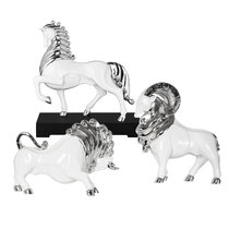 欧式生肖摆件马羊牛摆件现代简约客厅玄关创意软装家居饰品工艺品(ST322ABC（优雅银）一套 默认版本)