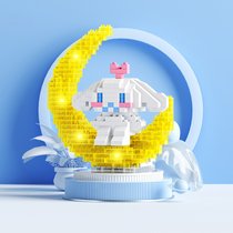 兼容乐高微小颗粒积木拼装玩具成人潮玩解压拼图立体礼物摆件发光玩具(【灯光版】月亮玉玉狗（356颗粒）)