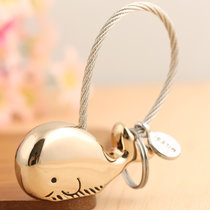 情侣钥匙扣一对可爱韩版创意简约汽车钥匙挂件女钥匙链(浅金色单个鲸鱼无磁铁)