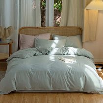 婵思 水洗棉纯棉四件套条纹 床上用品套件(绿白细条纹 155*210cm)