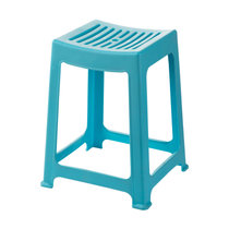 茶花塑料凳子家用厚成人条纹高凳浴室防滑餐桌凳方椅46CM高(蓝色 4只装)