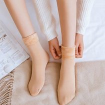SUNTEK袜子女冬季韩版中筒袜子加绒加厚保暖雪地袜居家男女通穿地板袜子(5双装 肤色)