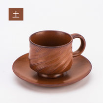 帝国五行元素陶瓷咖啡杯 纯手工螺旋纹复古陶艺杯 配碟礼盒套装(五行土)