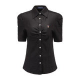 女士短袖时尚褶皱透气休闲衬衫 C122002(黑色 S)