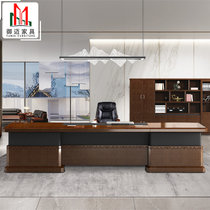 中式老板桌办公桌椅组合实木皮总裁桌油漆大班台办公室董事长(默认 2.4米桌子+侧柜小柜)