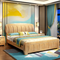 曲尚(Qushang)床 实木床 现代中式实木双人床婚床1.5米1.8米床卧室家具(1800*2000 榉木色实木床)