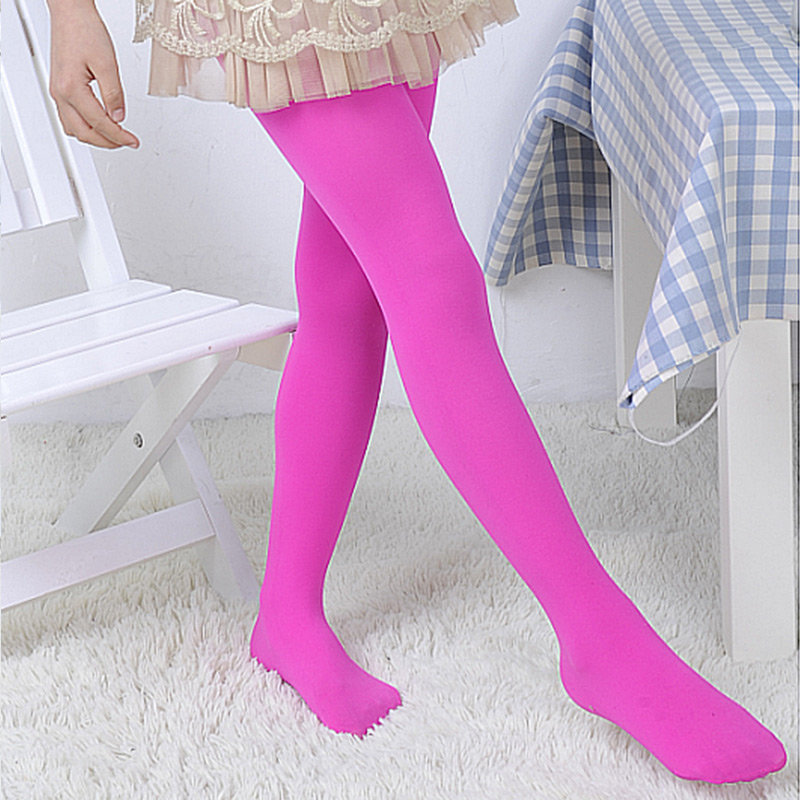 咔米嗒kamida袜夏防勾丝薄款儿童女童打底宝宝纯色连裤袜丝袜(玫红色