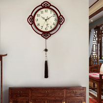 汉时（Hense）新中式客厅木质装饰挂钟中国风自动校时静音石英时钟HW702(大号-电波机芯)