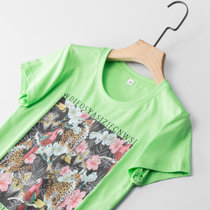 JEEP SPIRIT 1941 ESTD短袖女夏上衣时尚圆领透气宽松字母女式t恤XL码绿 面料柔软