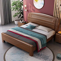 吉木多 现代简约中式实木床1.8米双人床卧室家具1.5米(1.8*2米胡桃色 单床)