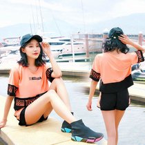 游泳衣女学生保守韩版比基尼分体三件套罩衫平角沙滩泳装性感(6114橘色 M码（80-95斤）)
