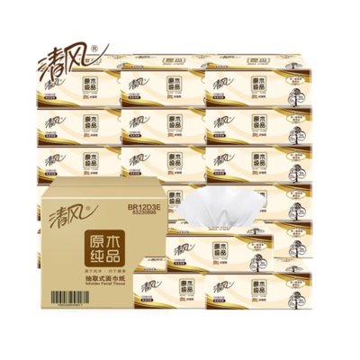 清风 抽纸 原木纯品3层120抽18包餐巾纸纸巾家庭装(整箱售卖)(整箱18包) 清风 抽纸 原木纯品3层120抽18包餐巾纸纸巾家庭装(整箱售卖)(整箱18包)