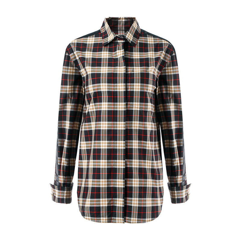 服饰burberry女士黑色休闲格子长袖衬衫800818138黑色时尚百搭返回