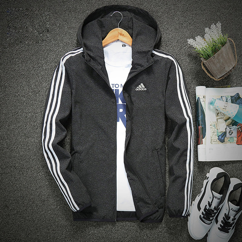 运动夹克阿迪达斯三叶草新款风衣运动休闲跑步服连帽外套夹克黑色xl