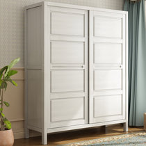 亚格林 美式 实木衣柜 卧室大衣柜简约二门推拉门衣柜木质(白色)