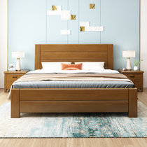 吉木多 橡胶木实木中式简约风1.8,1.5米双人床婚床卧室家具(1.5*2m胡桃色 床+床头柜*1)